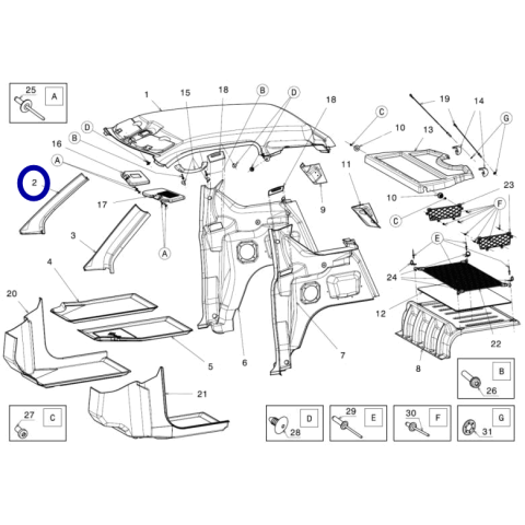 1403068 Montante destro interno tessuto moquette ligier js50 prima serie 2