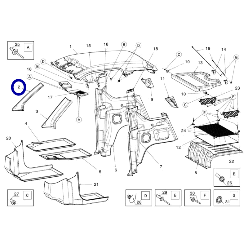 1403068 Montante destro interno tessuto moquette ligier js50 prima serie