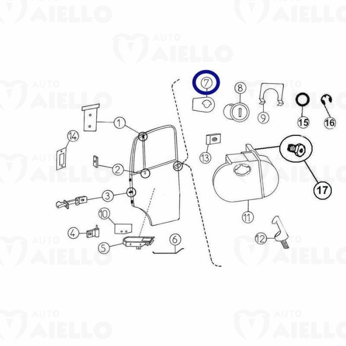 7MB070 Piastrina serratura porta Aixam Furgone Mega Multitrack