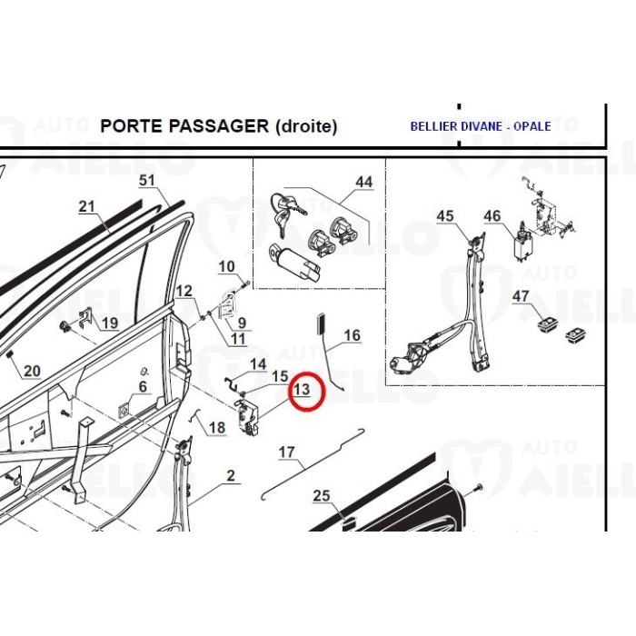 dvpo25 MECCANISMO SERRATURA PORTA SX BELLIER DIVANE OPALE